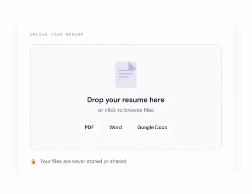 User interface showing resume upload and job description paste field for AI keyword analysis.